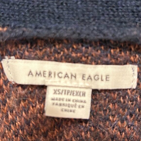 AMERICAN EAGLE rust & navy buffalo check cardigan sweater (S/M?) - Picture 5 of 7